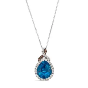 Le Vian Pear Cut Deep Sea Blue Topaz & Nude Diamond Halo Pendant