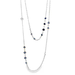 Long Diamond & Sapphire Bezel Station Necklace