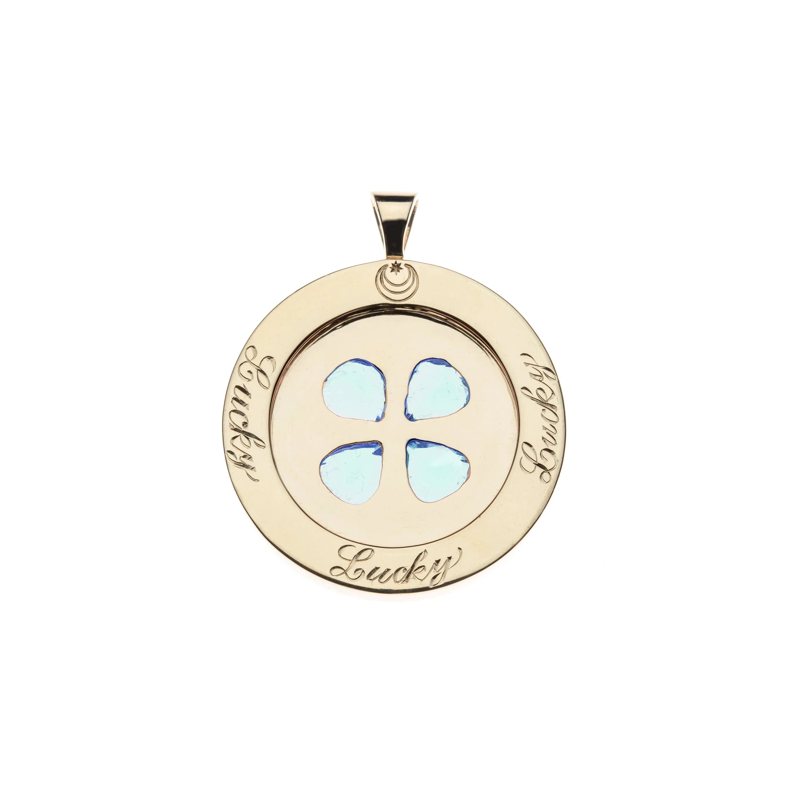 LUCKY 14k Sky Blue Topaz Coin Pendant