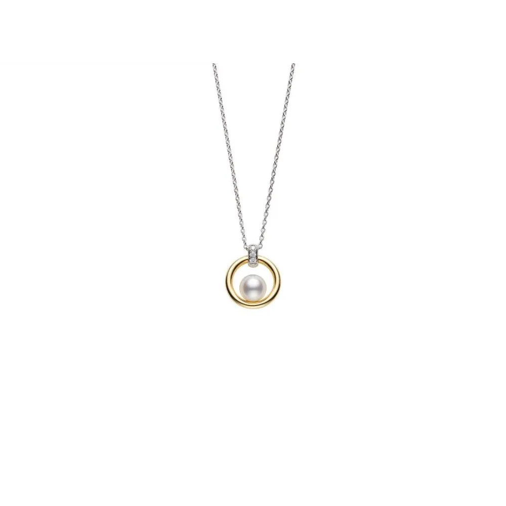 Mikimoto 18K White & Yellow Gold Necklace with Cultured Akoya Pearl & Diamond Pendant