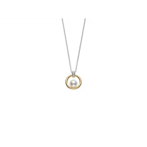 Mikimoto 18K White & Yellow Gold Necklace with Cultured Akoya Pearl & Diamond Pendant