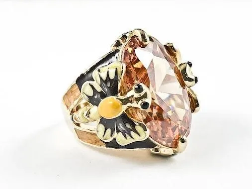 Modern Unique Butterfly Wildlife Design Brass Ring