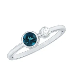 Moi et Toi London Blue Topaz and Moissanite Two Stone Minimal Ring