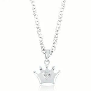 My First Diamond Kids Sterling Silver Round Brilliant Cut Diamond Set Crown Necklace