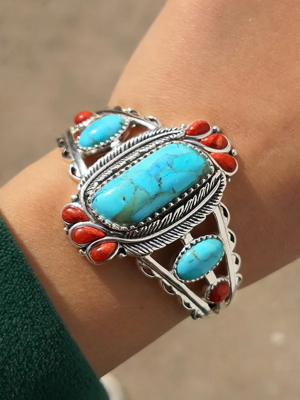 Natural Blue Turquoise Open Bracelet