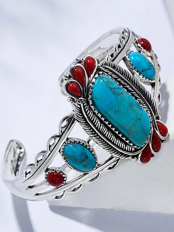 Natural Blue Turquoise Open Bracelet