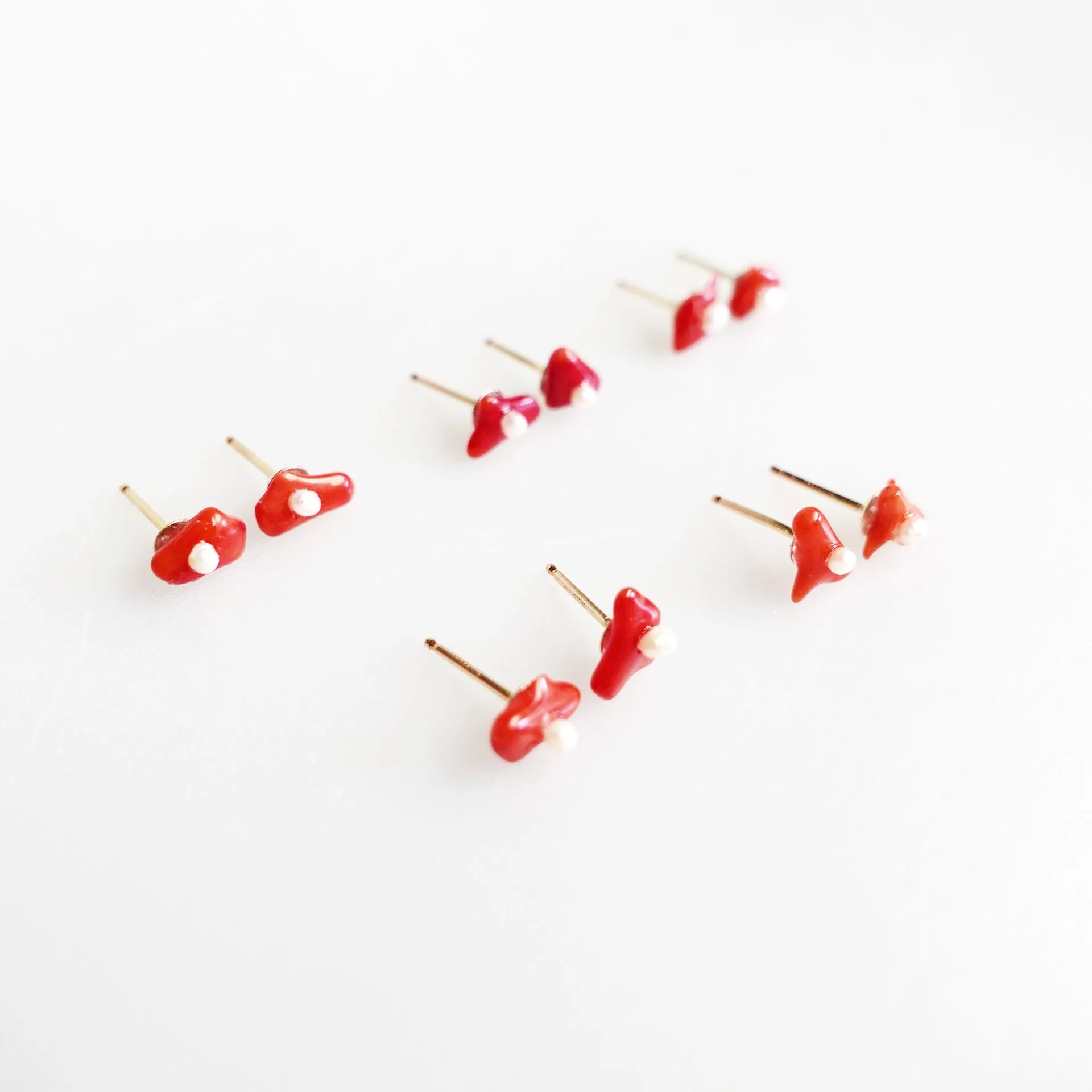 Natural Red Coral Studs