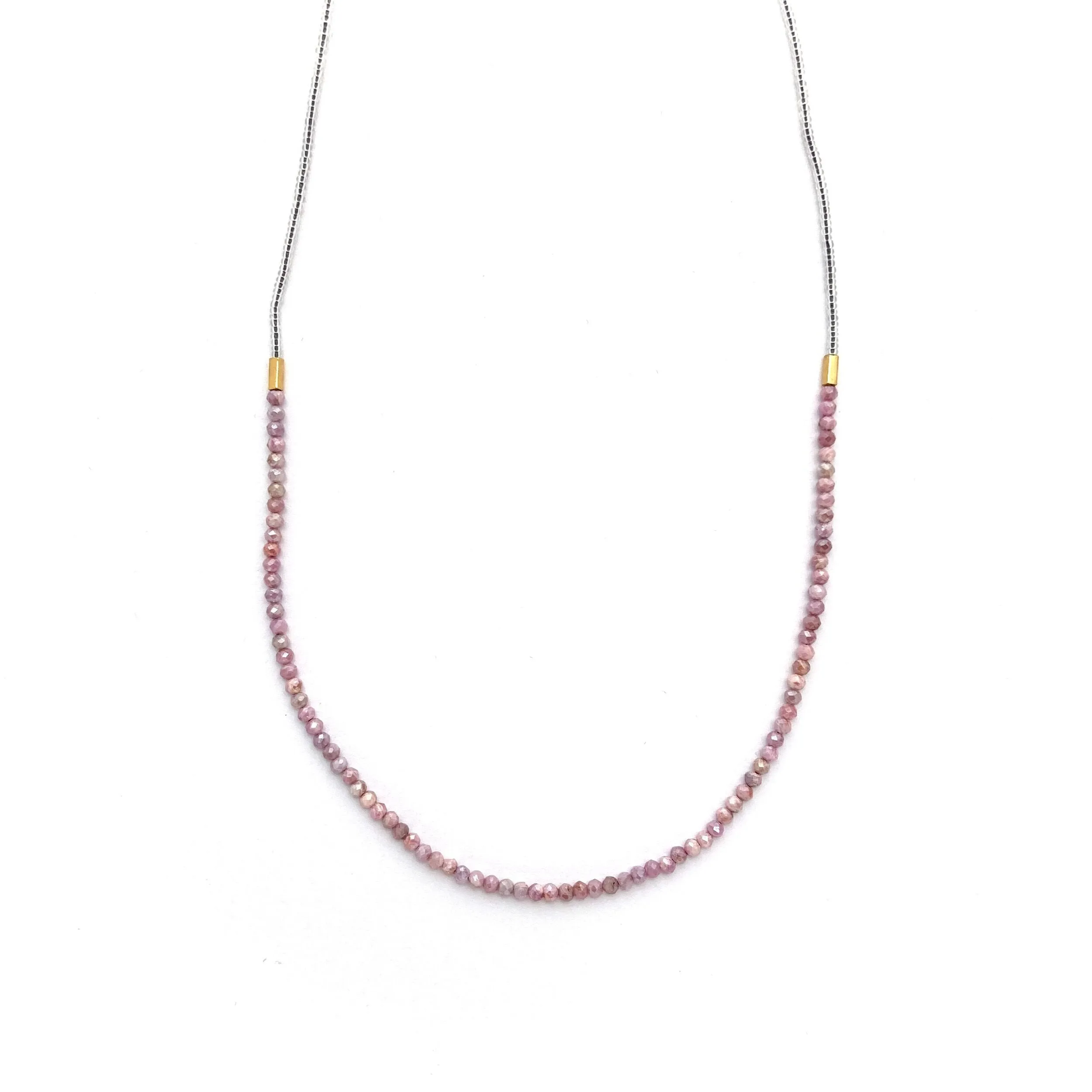 NEW! Pink Sillimanite and Seed with Gold Vermeil Beaded Necklace by Debbie Fisher