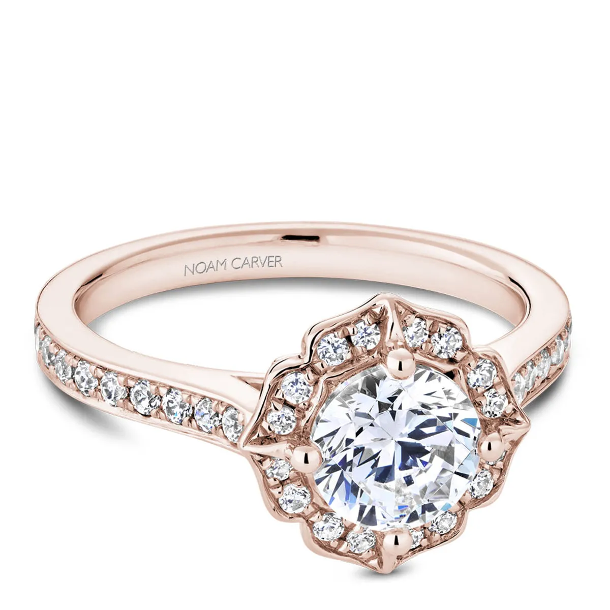 Noam Carver Floral Halo Engagement Ring Setting in Rose Gold