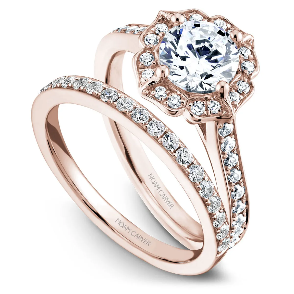 Noam Carver Floral Halo Engagement Ring Setting in Rose Gold