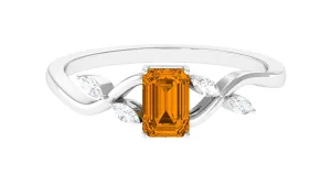 Octagon Cut Citrine and Diamond Solitaire Engagement Ring in Split Shank