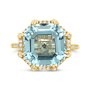 Octagonal Blue Topaz & Diamond Ring