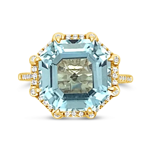 Octagonal Blue Topaz & Diamond Ring