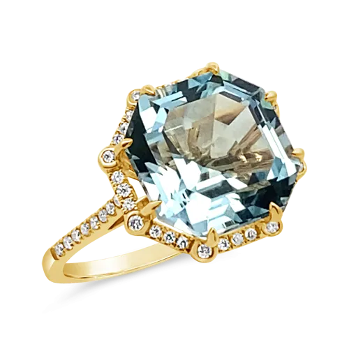 Octagonal Blue Topaz & Diamond Ring