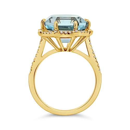 Octagonal Blue Topaz & Diamond Ring