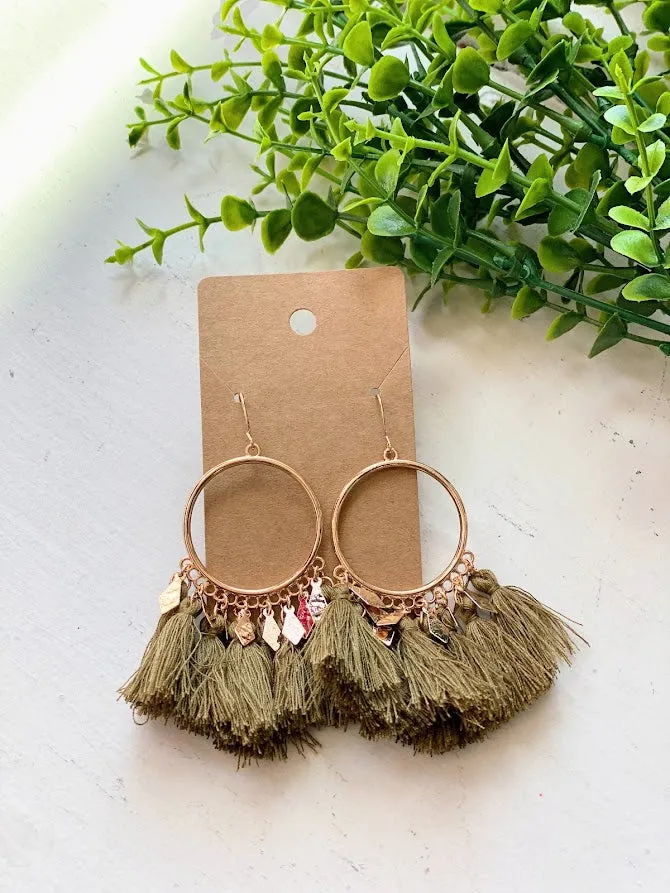 Olive Green Tassel Earrings