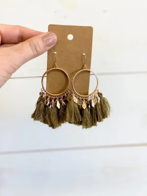 Olive Green Tassel Earrings