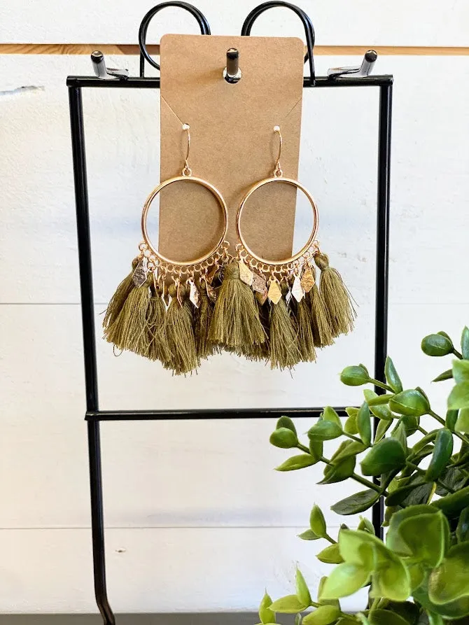 Olive Green Tassel Earrings