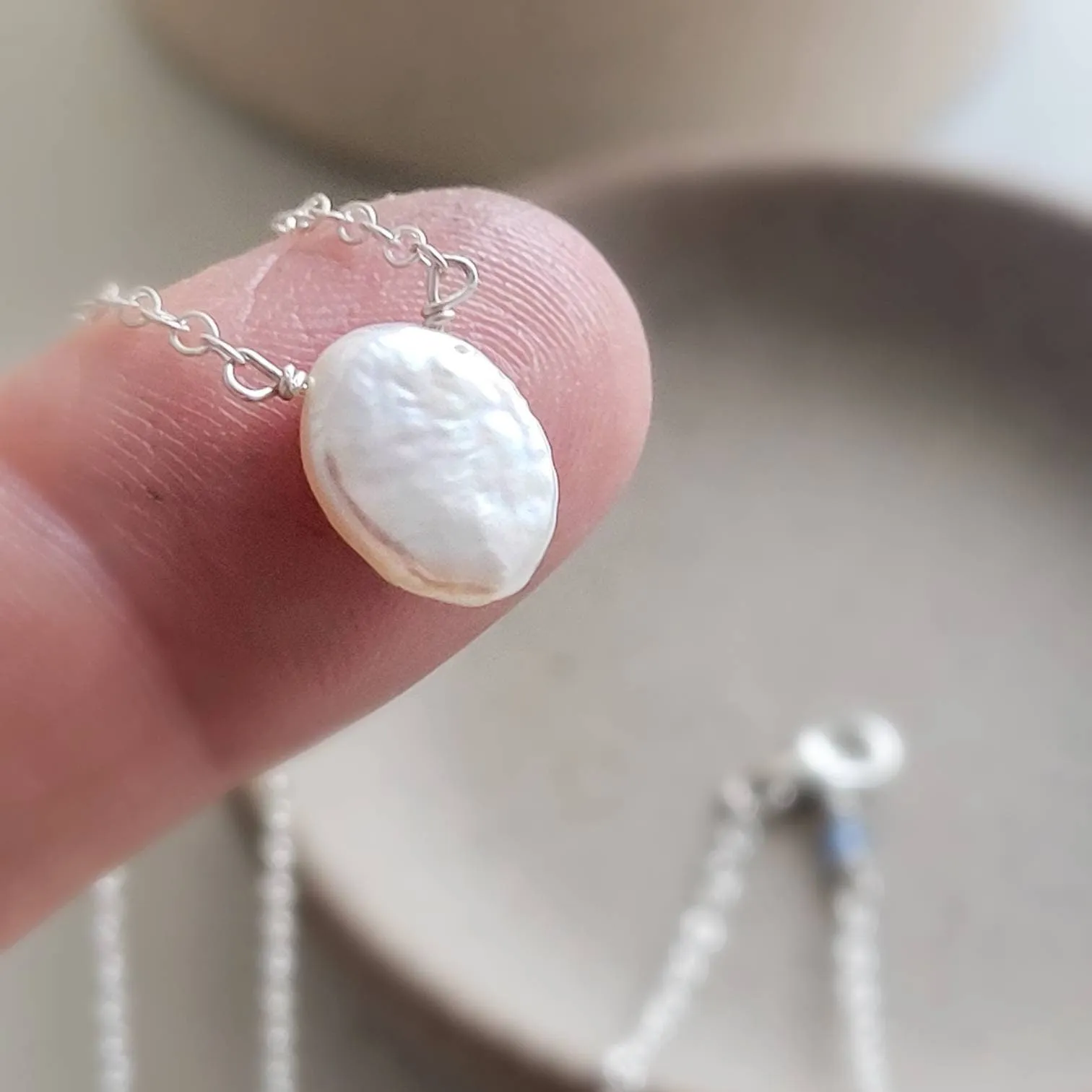 Oval Coin Pearl Necklace