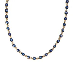 Oval Sapphire & Diamond Bezel 14K Gold Tennis Necklace