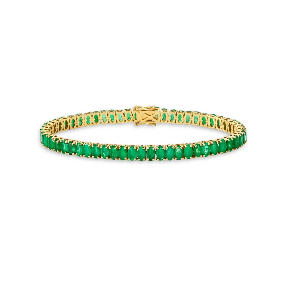 Oval Shape Emerald Tennis Bracelet (12.90 ct.) 4-Prongs Setting in 14K Gold