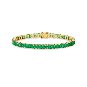 Oval Shape Emerald Tennis Bracelet (12.90 ct.) 4-Prongs Setting in 14K Gold