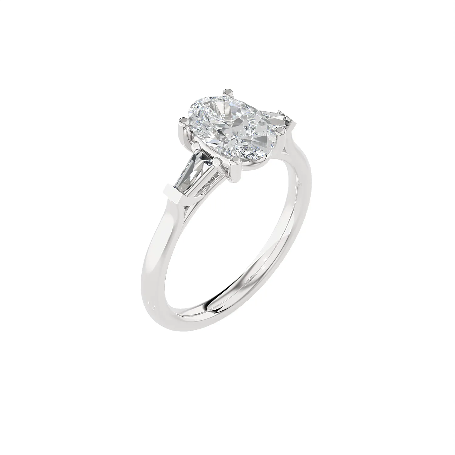 Oval with Tapered Baguette Three Stone Lab Grown Diamond Ring