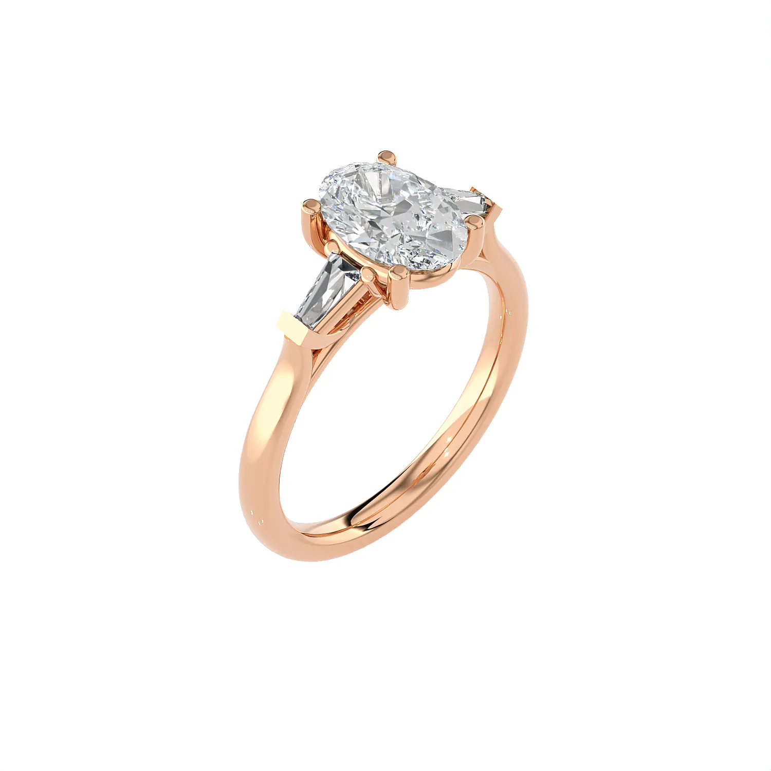 Oval with Tapered Baguette Three Stone Lab Grown Diamond Ring