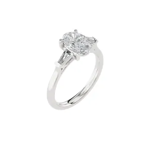 Oval with Tapered Baguette Three Stone Lab Grown Diamond Ring