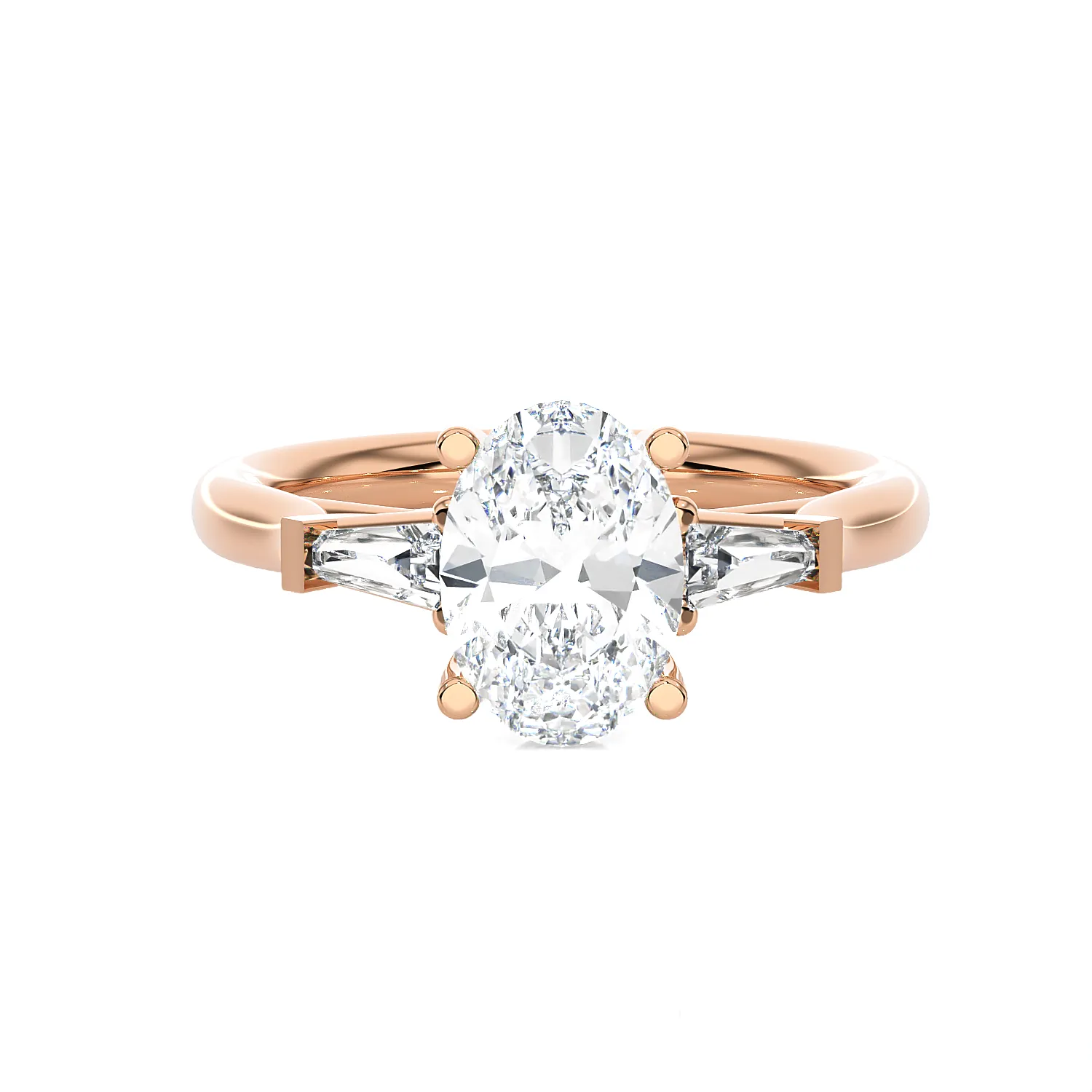 Oval with Tapered Baguette Three Stone Lab Grown Diamond Ring