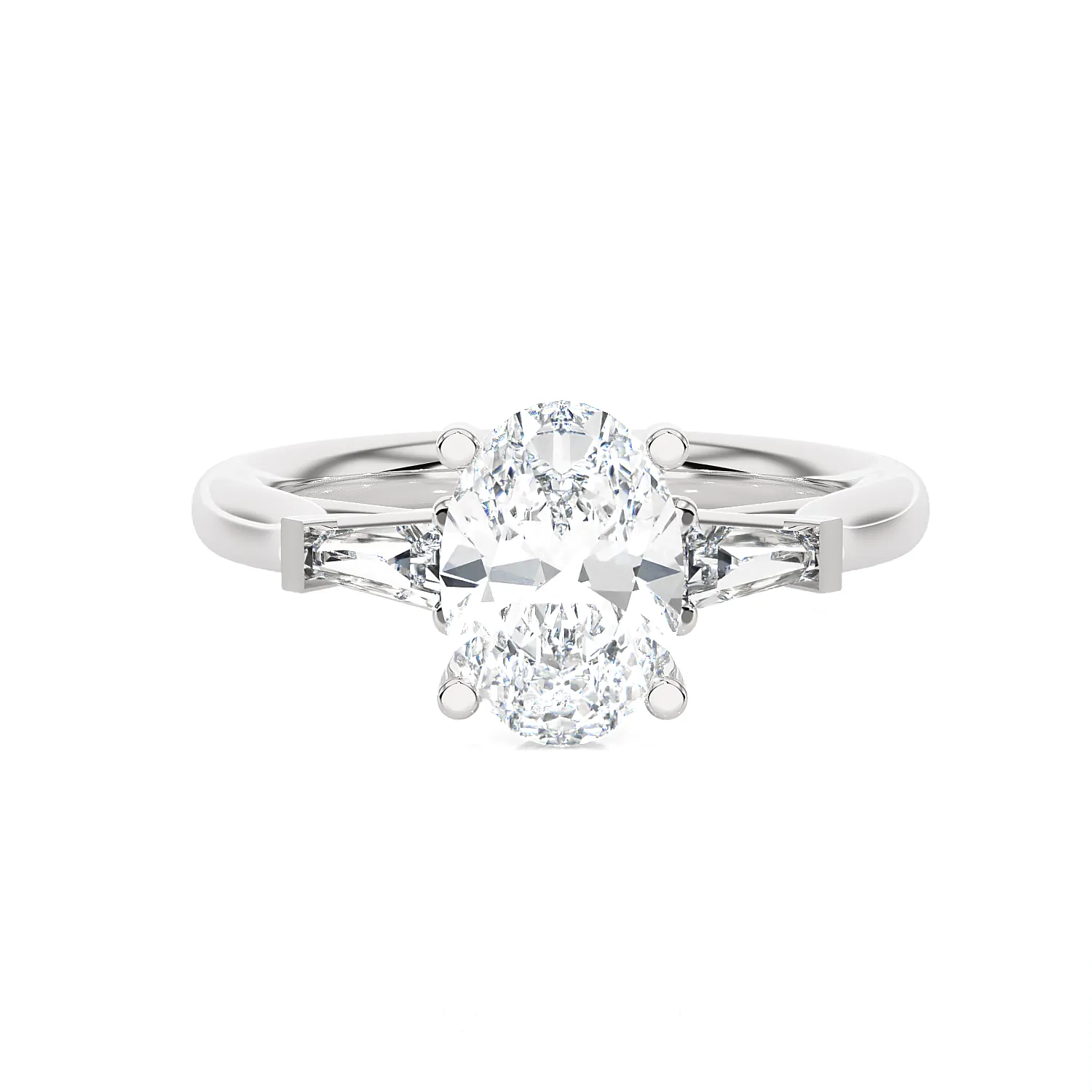 Oval with Tapered Baguette Three Stone Lab Grown Diamond Ring