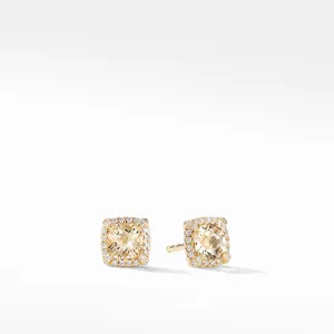 Petite Chatelaine Pave Bezel Stud Earrings in 18K Yellow Gold with Champagne Citrine