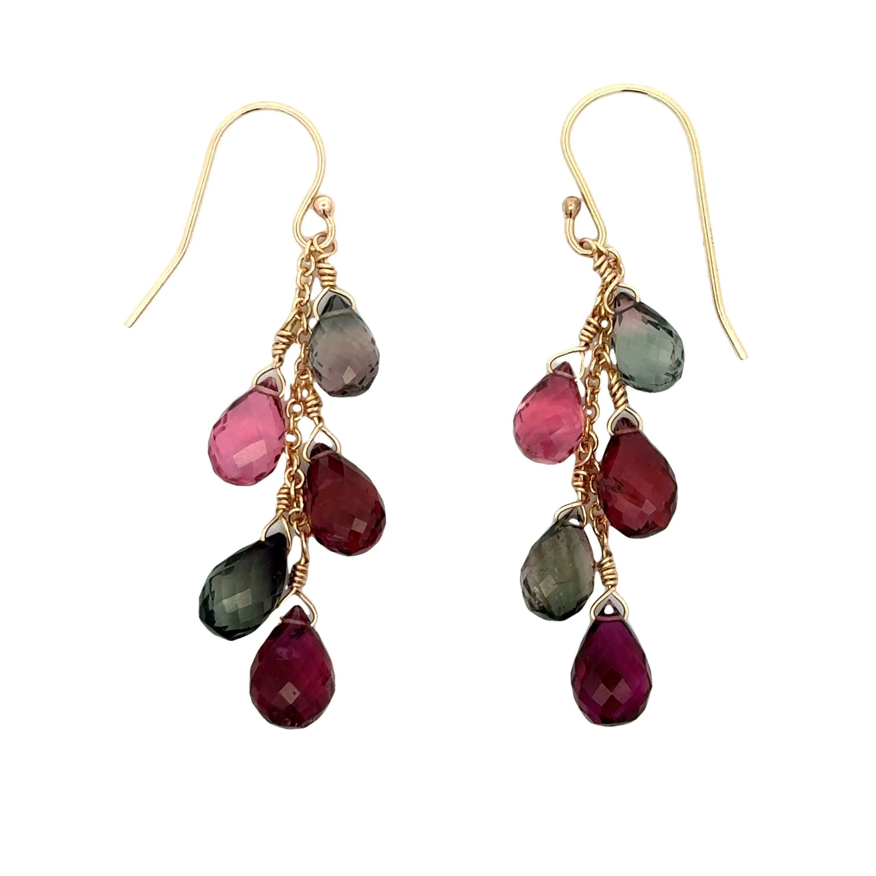 Pink & Green Tourmaline Cascade Earrings