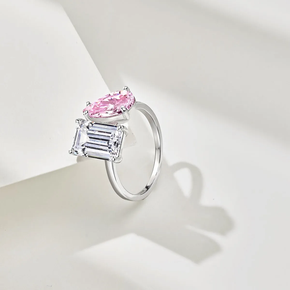 Pink Pear Cut & Emerald Cut Toi Et Moi Engagement Ring