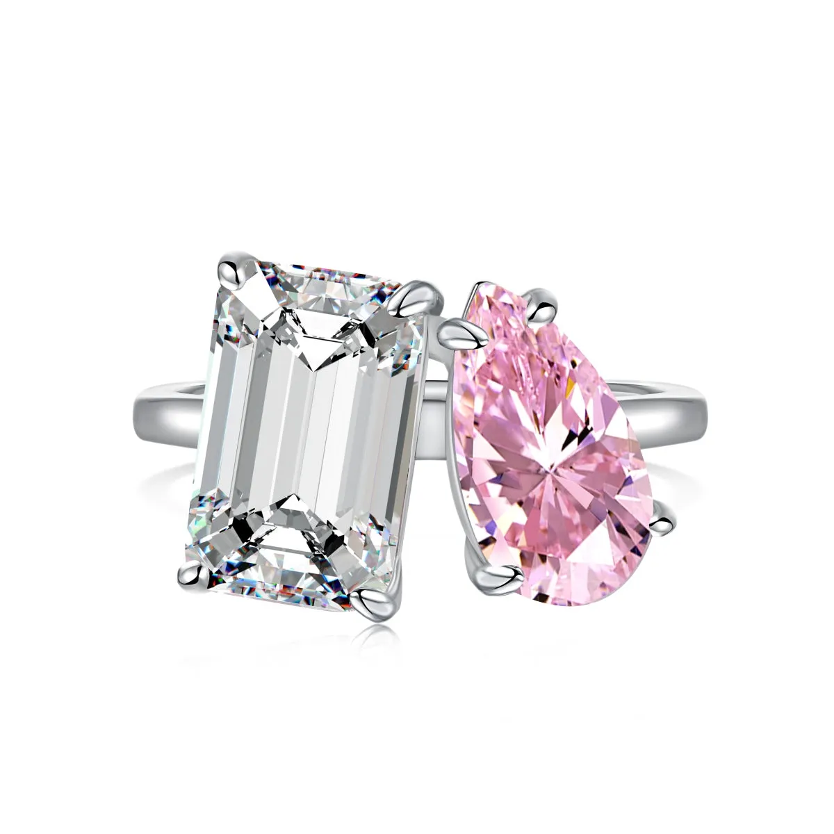 Pink Pear Cut & Emerald Cut Toi Et Moi Engagement Ring