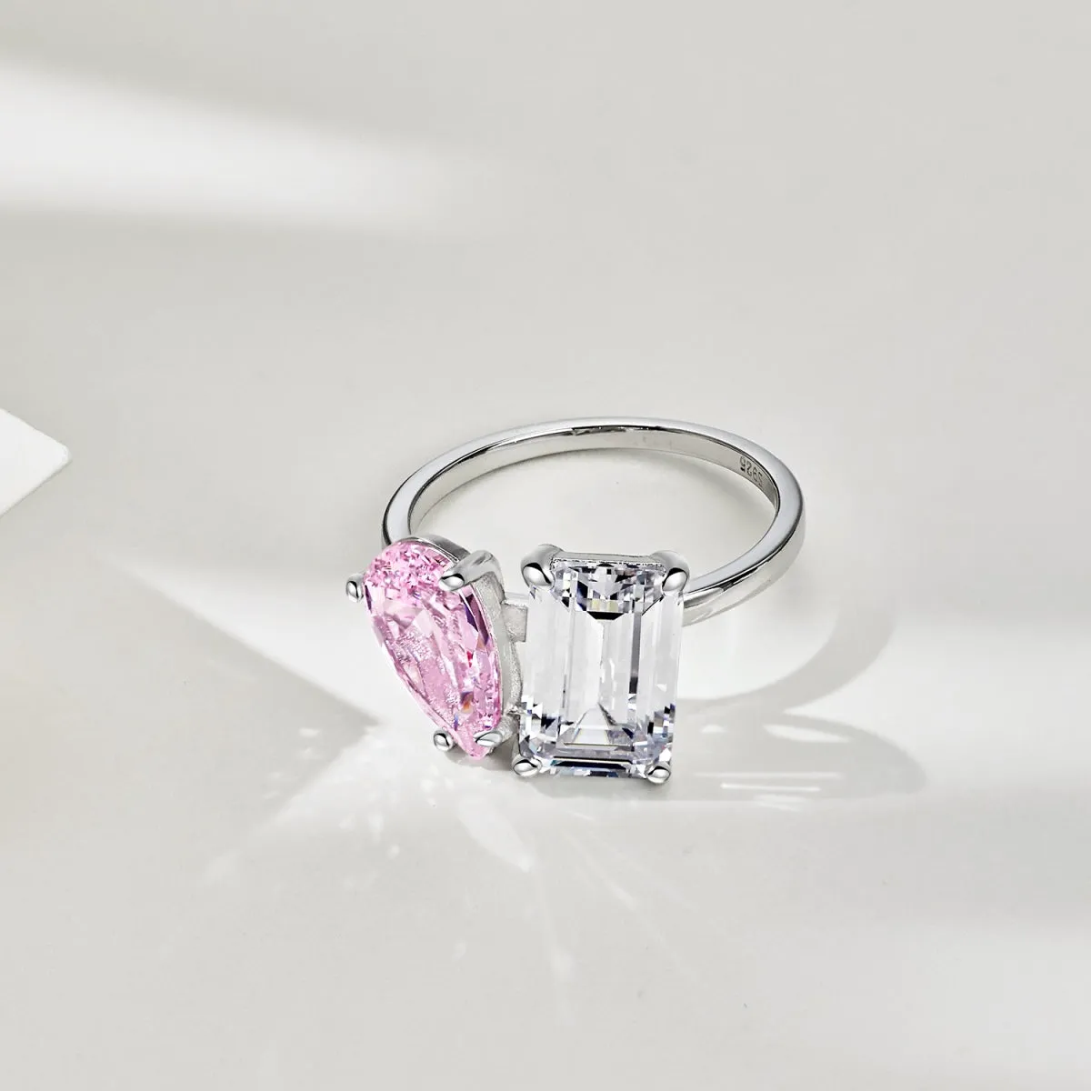 Pink Pear Cut & Emerald Cut Toi Et Moi Engagement Ring