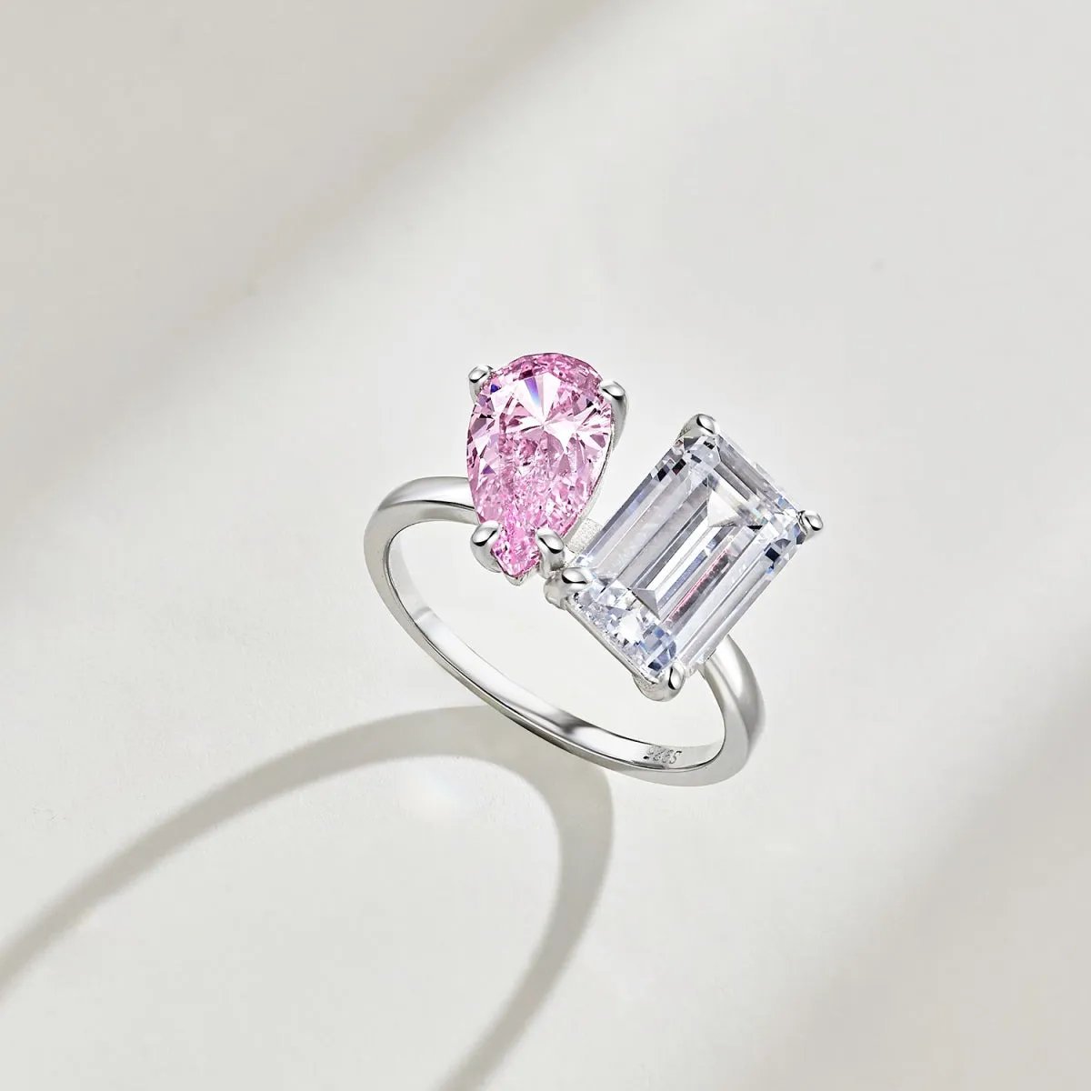 Pink Pear Cut & Emerald Cut Toi Et Moi Engagement Ring