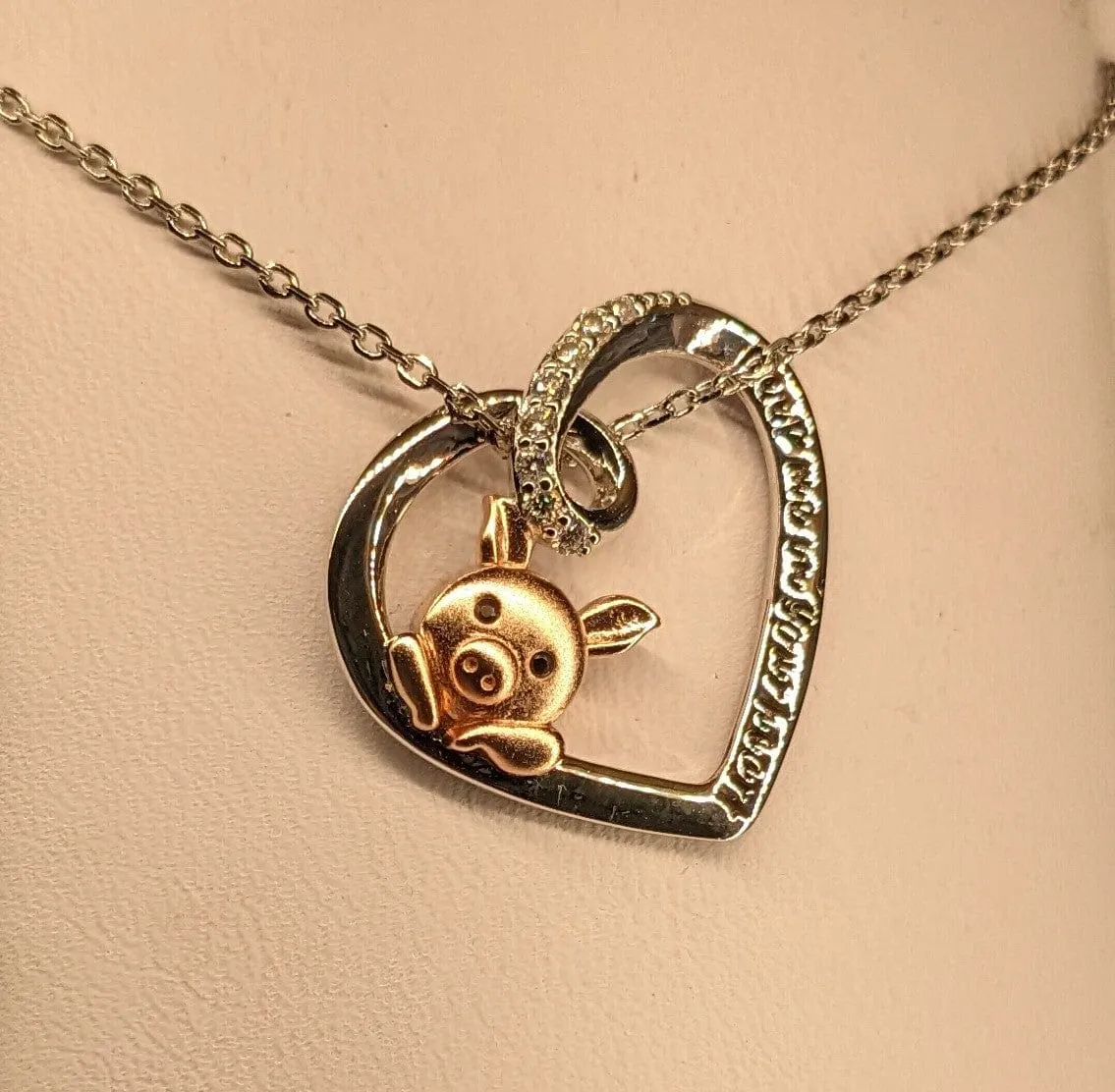 Pink Pig In Heart Necklace-Keep me in your heart Moissanite, Special Plating!