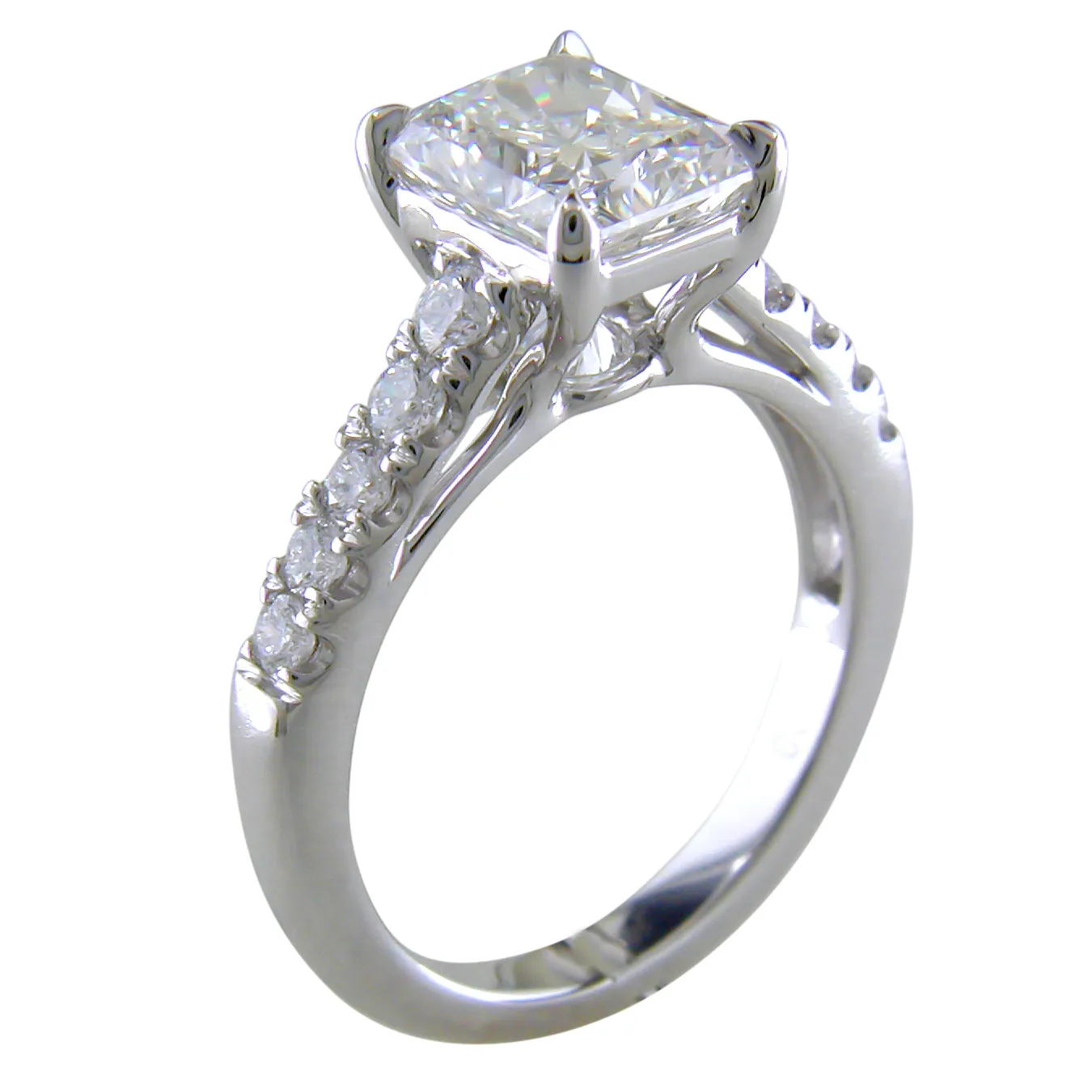 Point of Love Radiant Brilliant 1.75 Carat Diamond Shank Platinum Engagement Ring