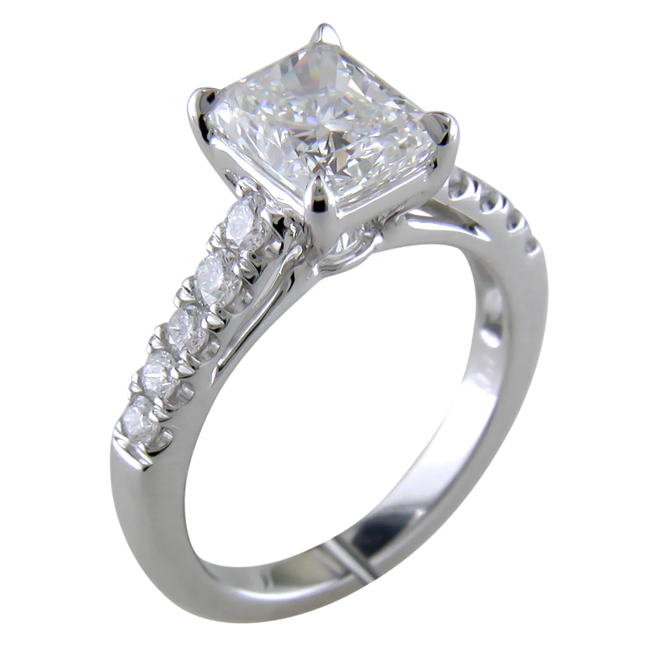 Point of Love Radiant Brilliant 1.75 Carat Diamond Shank Platinum Engagement Ring