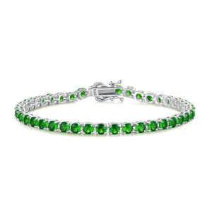 "Royal Fortune" Green Emerald Tennis Sterling Silver Bracelet