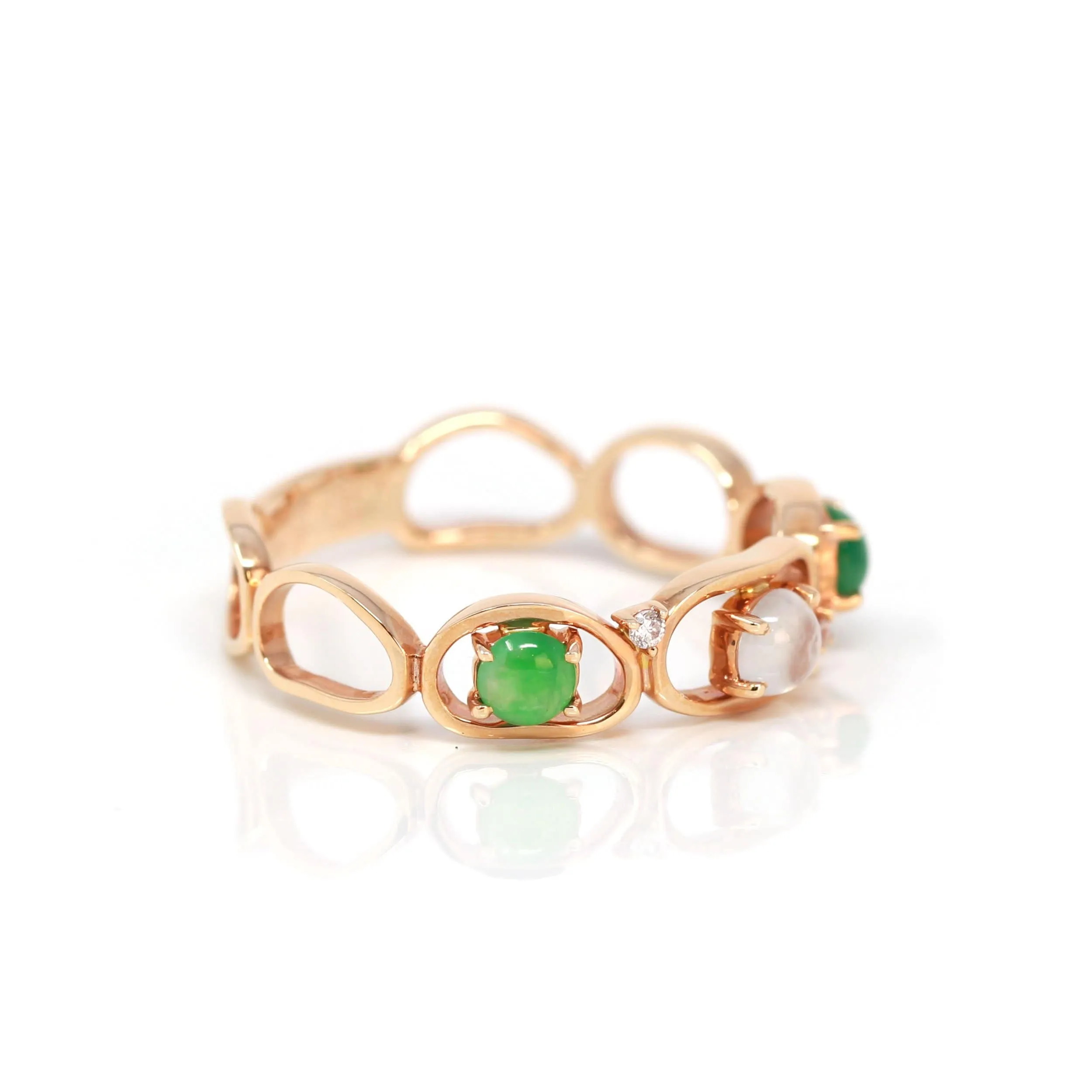 RealJade® "Melba" 18k Rose Gold Natural Imperial Jadeite Wedding Band