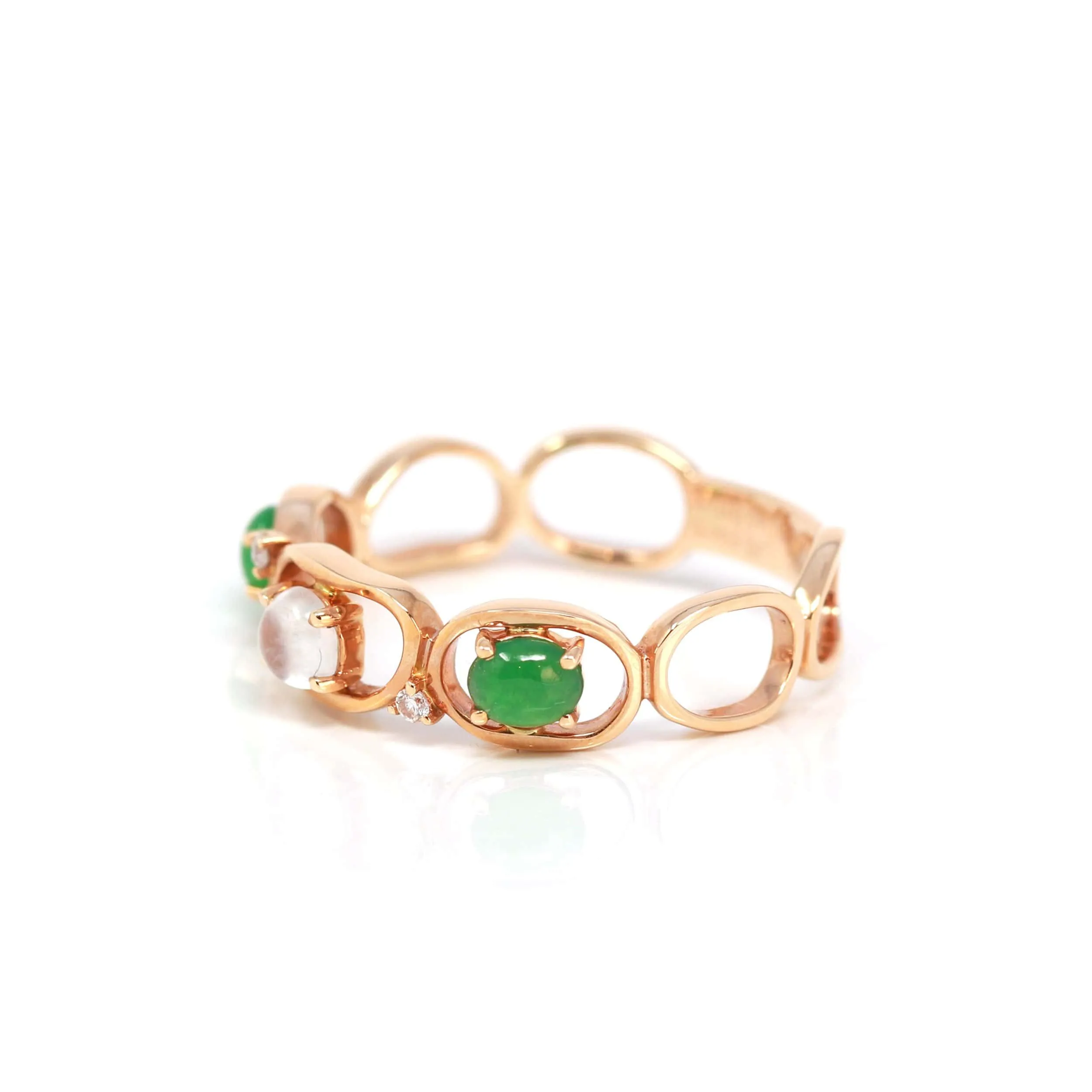 RealJade® "Melba" 18k Rose Gold Natural Imperial Jadeite Wedding Band