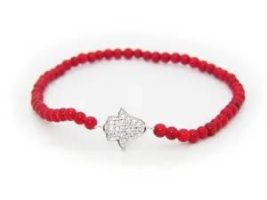 Red Coral Hamsa Bracelet, Elastic