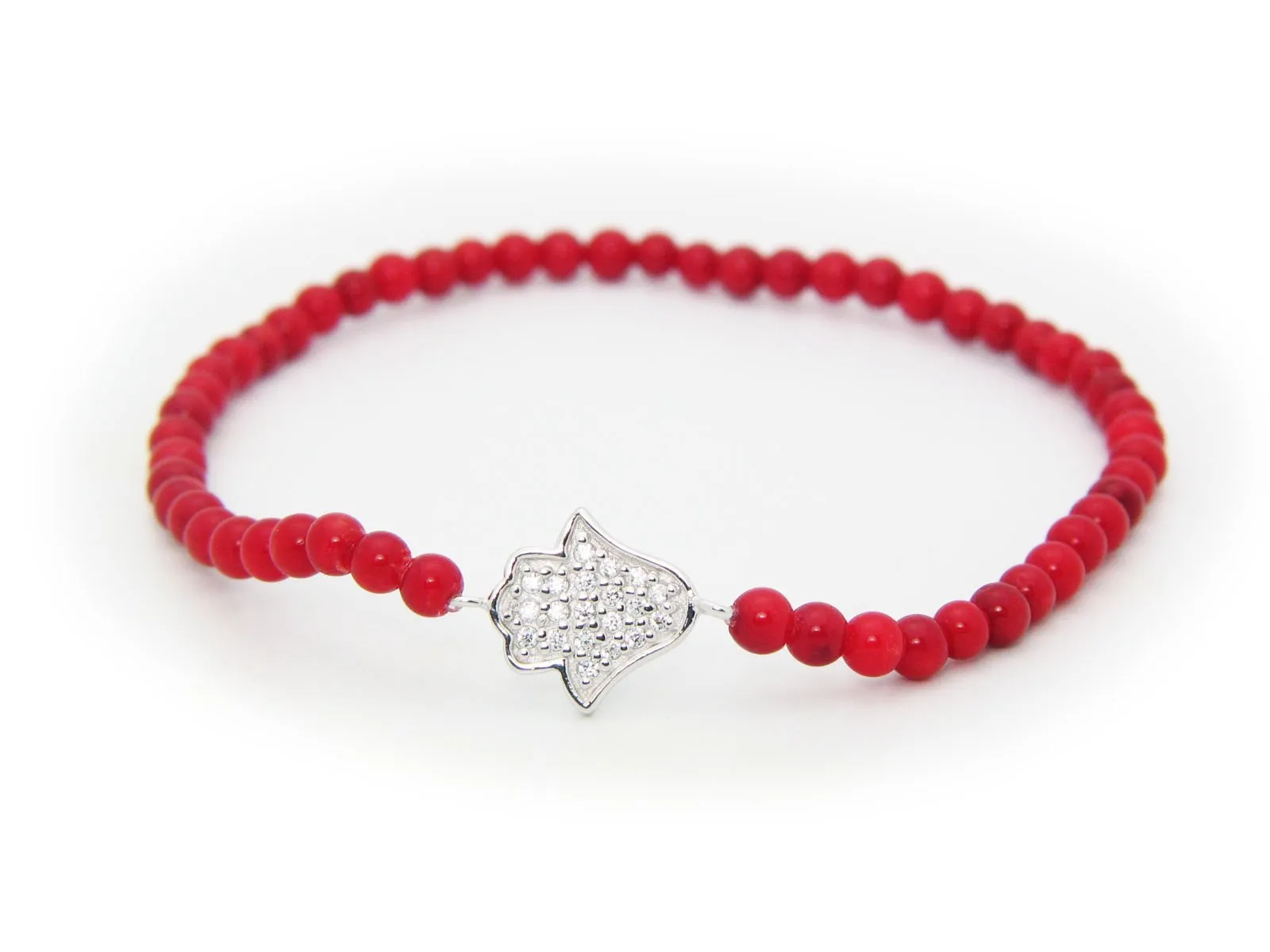 Red Coral Hamsa Bracelet, Elastic