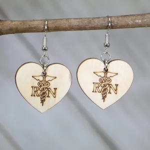 Registered Nurse "RN" Wooden Dangle Earrings by Cate's Concepts, LLC