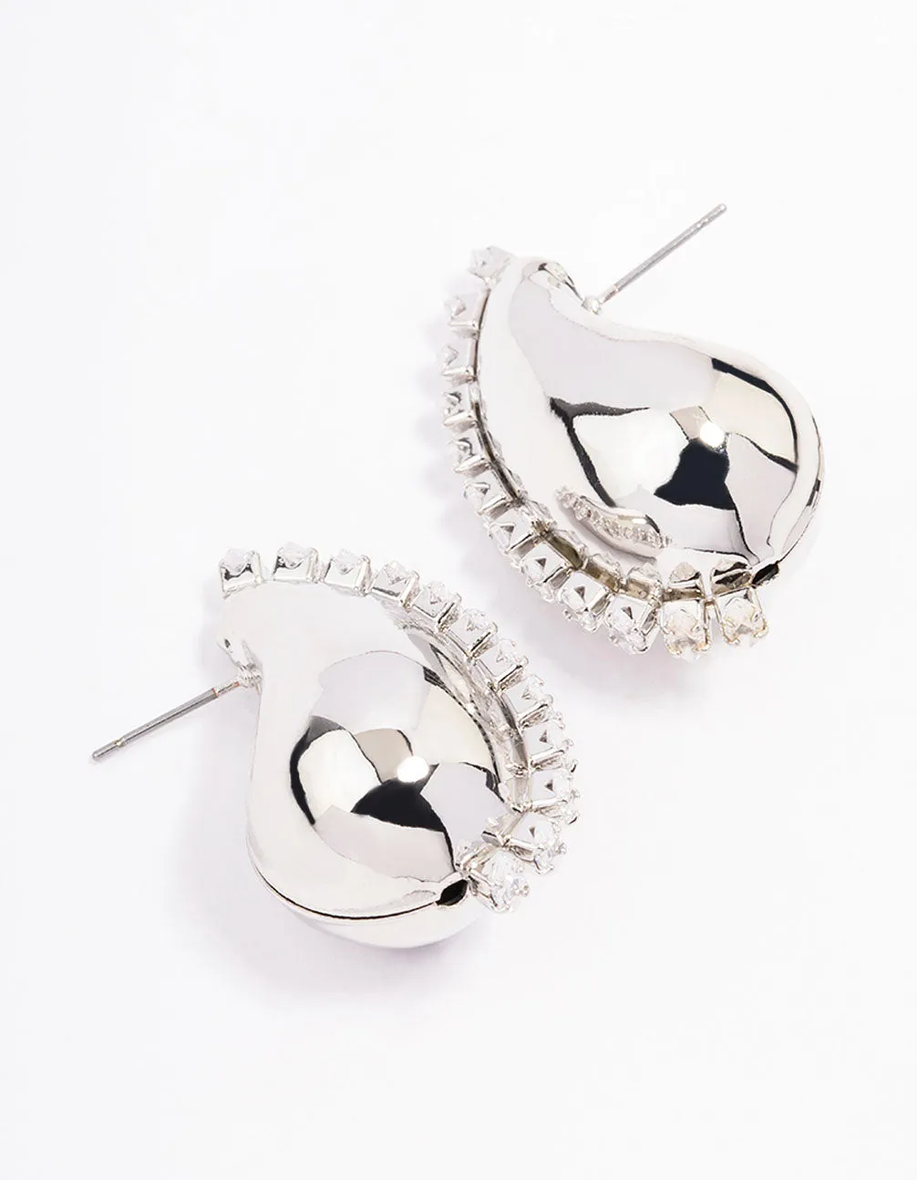 Rhodium Small Teardrop Stud Earrings