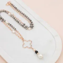 Rose Gold Flower Drop Pearl Necklace**