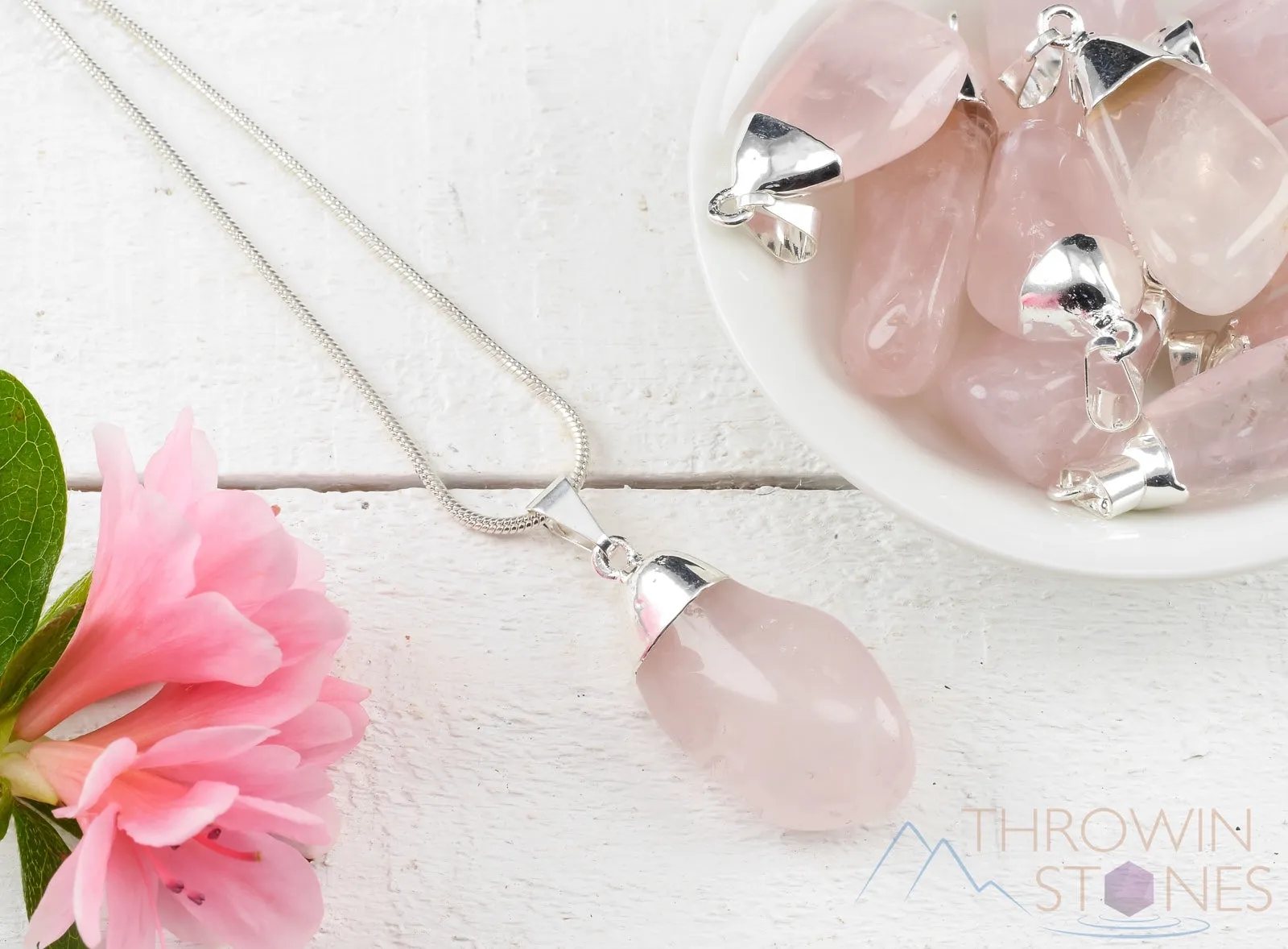 ROSE QUARTZ Crystal Pendant - Tumbled Crystals, Birthstone, Handmade Jewelry, Healing Crystals and Stones, E0913