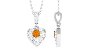 Round Citrine and Moissanite Heart Pendant with Decorative Bail